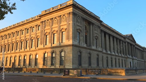 Paris, France - October 13, 2025 -  The Louvre Museum Facade — Iconic Paris Landmark, Louvre Museum Exterior