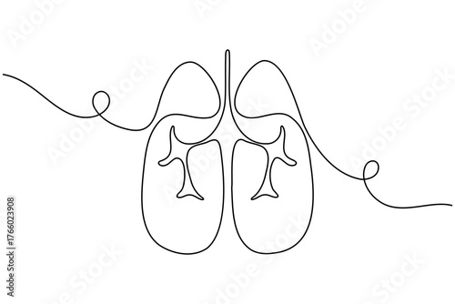 Human lung continuous one line drawing on white background minimalist medical outline vector illustration