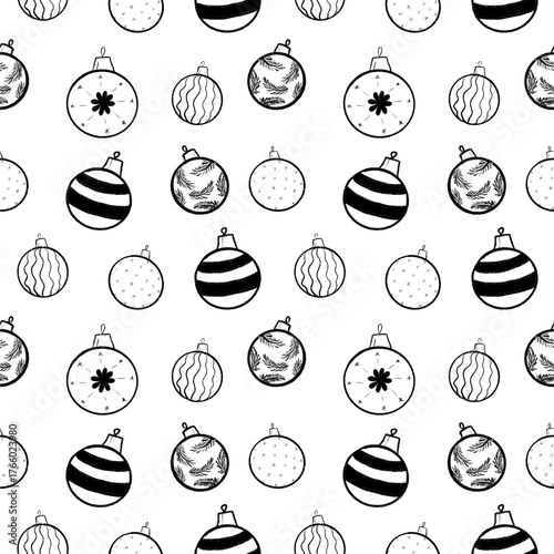 seamless black and white pattern with Christmas baubles decor