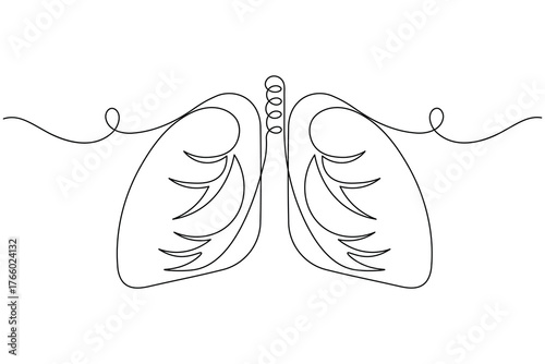 Human lung continuous one line drawing on white background minimalist medical outline vector illustration