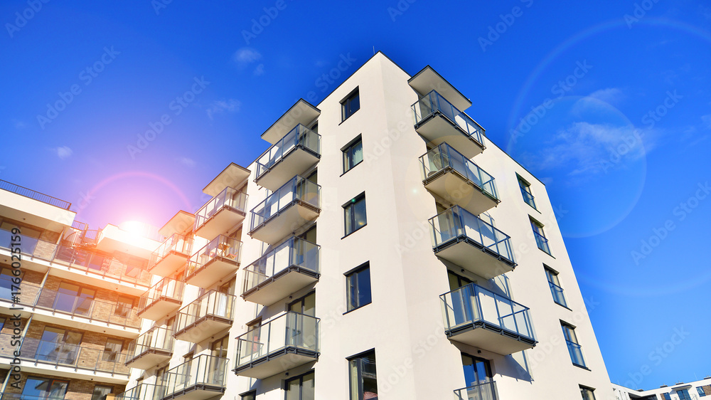 Fototapeta premium Modern elements in contemporary architecture. Architectural details of a modern apartment building.