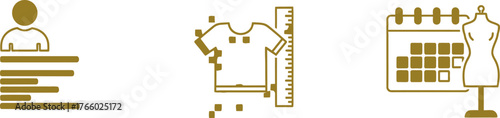 Vector art of set of icons related to measurement and tailoring person icon, ruler with person, tshirt with ruler, and calendar with mannequin