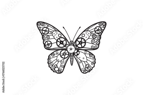 Steampunk Butterfly with Gears and Cogs Vector Illustration