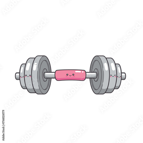 Cartoon dumbbell with pink handle and metallic weights  