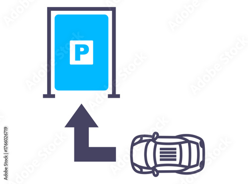 Turn to the parking lot view from above. Flat illustration.