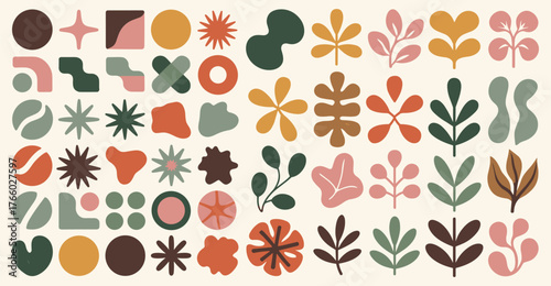 Retro Mid Century Modern Abstract Shapes and Botanical Elements Collection Keywords: abstract, mid century modern, retro, vintage, geometric