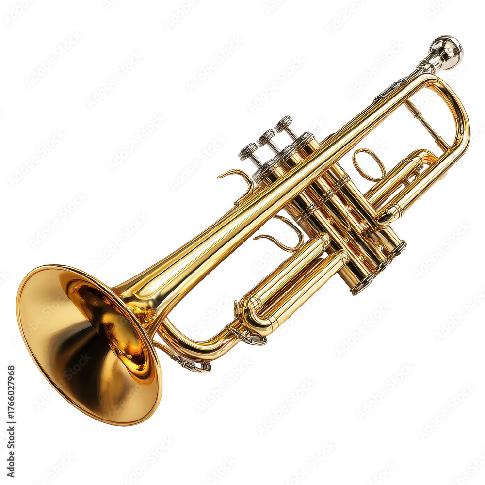 Obraz premium Golden brass trumpet png instrument png music png horn png musician png orchestra png classic png performance png shiny png band png transparent background image