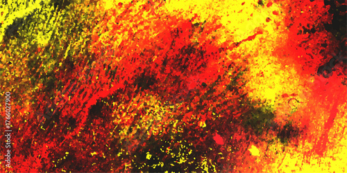 Abstract colorful background with triangles, featuring a fiery orange and yellow grunge texture and pattern of burning heat. concrete floor and smoke. Dark Halloween Hell Fire background. red border 