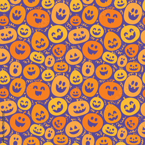 Halloween background with funny pumpkins. Seamless pattern. Vector illustration