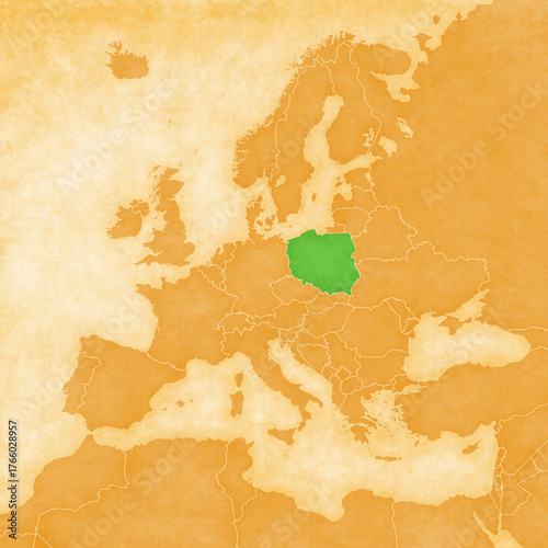 Ocher map of Europe - Poland