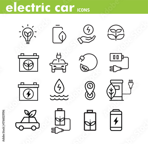 Electric Car Line Icons Premium Automotive and EV Collection