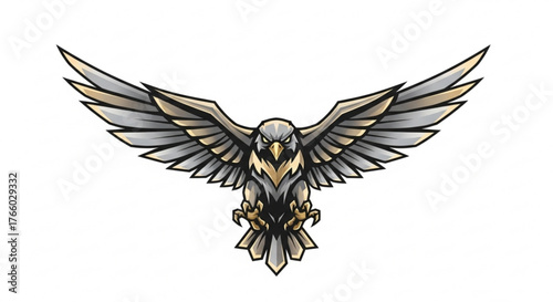 Majestic eagle soars with outstretched wings in a powerful vector illustration