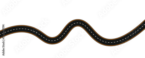 Long winding and curved road, winding and curved road from a top view isolated from the background, illustration. Vector eps10	
