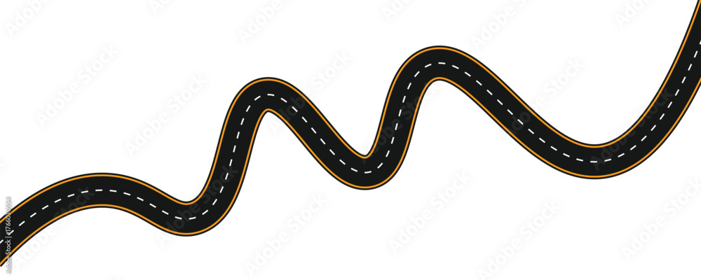 Fototapeta premium Long winding and curved road, winding and curved road from a top view isolated from the background, illustration. Vector eps10 