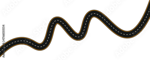Long winding and curved road, winding and curved road from a top view isolated from the background, illustration. Vector eps10	