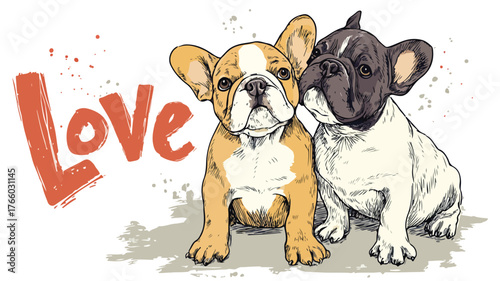 Adorable Vector Illustration of Cute Dogs with Love Theme