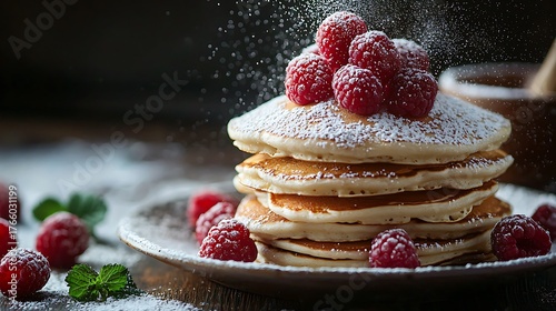 Delicious sweet breakfast pancakes berries high resolution picture