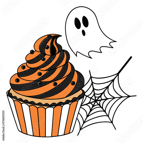 Halloween cupcake with ghost and spiderweb
