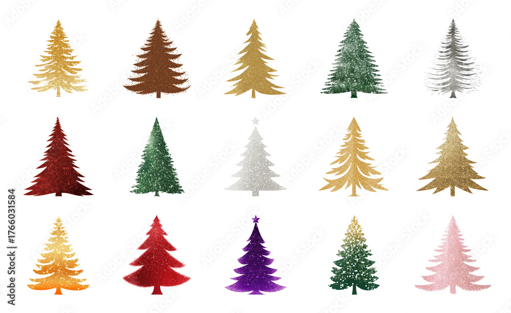 Obraz premium PNG Colorful festive Christmas tree collection, element set on transparent background