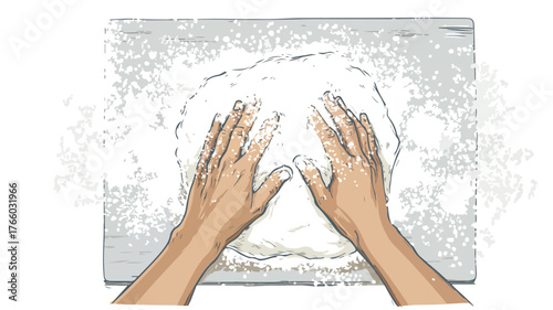 Professional Top View Vector Illustration of Human Hands Kneading Dough