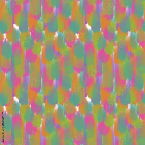 Seamless abstract textured pattern. Pink, green, orange, lime lines on white. Digital brush strokes. Design for textile fabrics, wrapping paper, background, wallpaper, cover. Illustration.