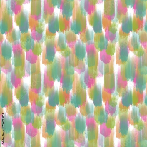 Seamless abstract textured pattern. Pink, green, orange, lime lines on white. Digital brush strokes. Design for textile fabrics, wrapping paper, background, wallpaper, cover. Illustration.
