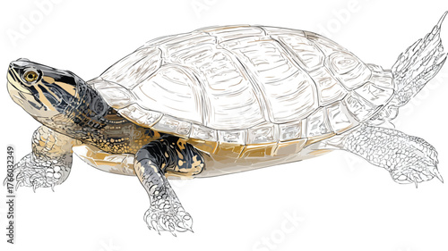 Freshwater Testudine Turtle with Bony Shell Vector Graphic