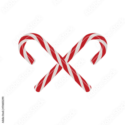 Crossed Red and White Candy Canes. Christmas Sweet Symbol Vector Illustration
