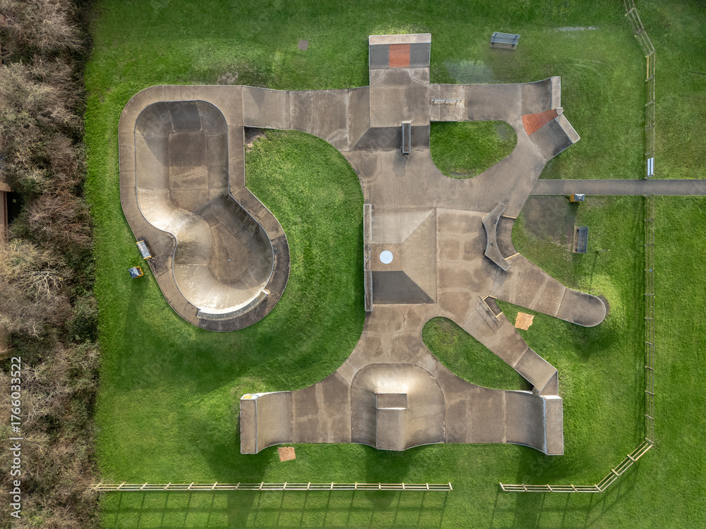 Fototapeta premium A skate park shot from a drone above