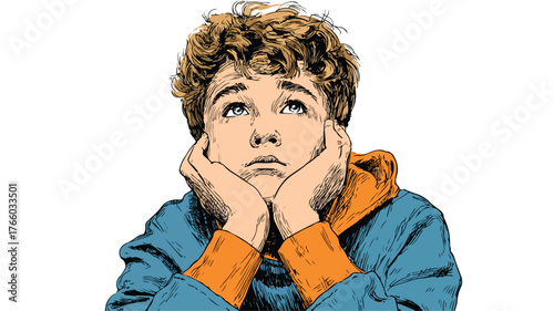 Inspirational Young Poor Boy White Background Vector Illustration for Design Projects