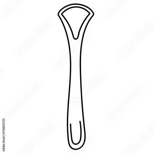 Black and white icon of a tongue scraper designed in doodle style. Ideal for use in health, wellness, dental and personal care design projects.