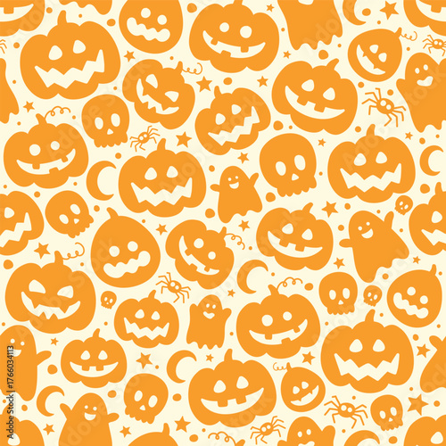 Seamless pattern with cute Halloween pumpkin lanterns. Vector illustration