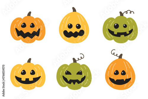 Collection of Halloween pumpkins icons. Vector illustration