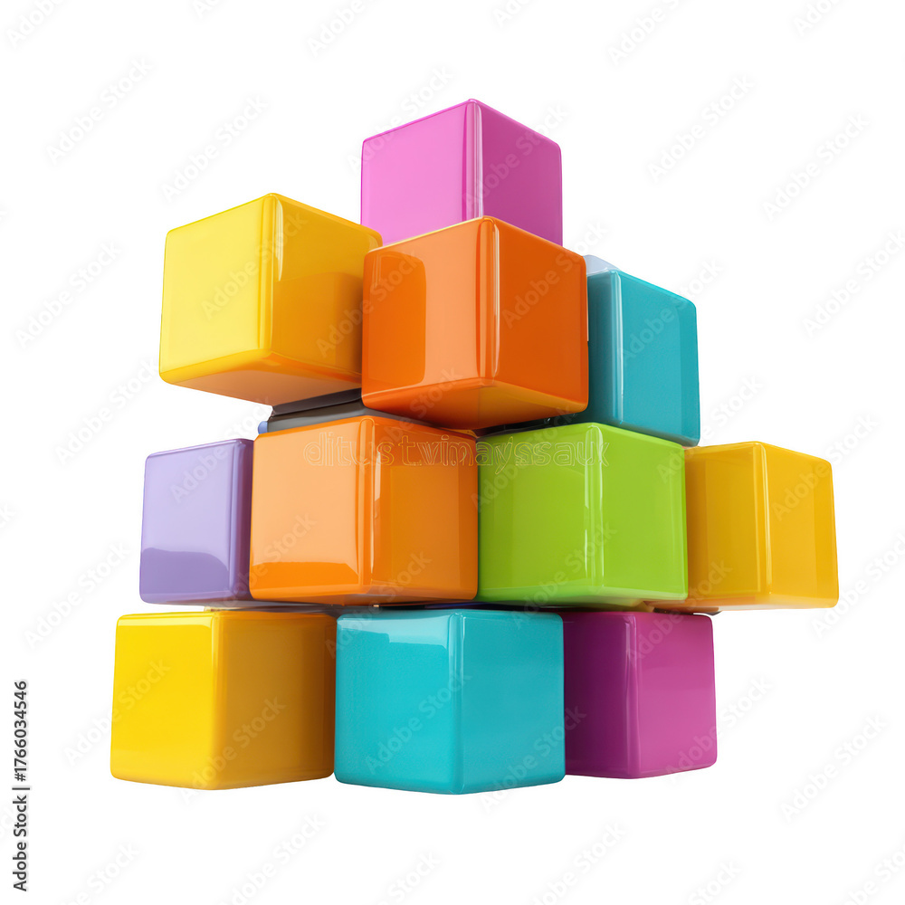 Obraz premium A vibrant stack of multicolored glossy cubes forms an abstract tower