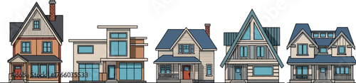 Cartoon houses vector illustration different house styles architecture design ideas