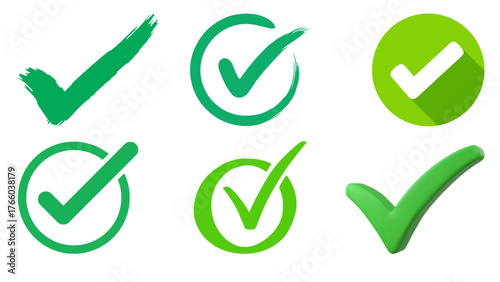 Vector illustration of green check mark symbol icons for approval success and verification confirmation task complete