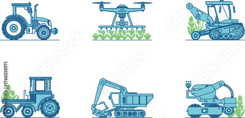 futuristic smart farming technology icon set