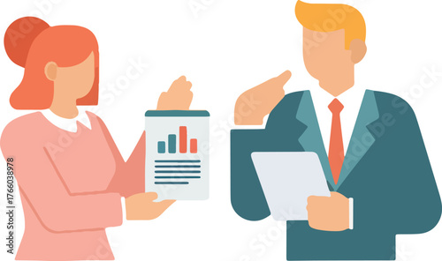 Vector art of business people in office, teamwork, communication, meeting, presentation, vector