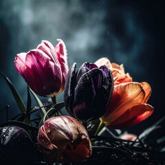 beautiful colorful flowers border frame background with copy space, graphic resource