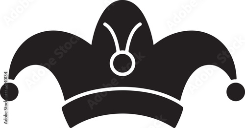 Black jester hat with white accents and pom poms costume medieval