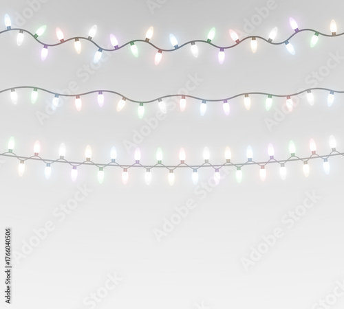 Glowing festoon lights and garlands shining in bright holiday decoration.