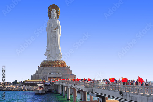 The Guanyin statue on Hainan Island, China. A majestic Buddhist monument by the sea