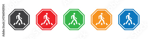 Pedestrian Crossing Sign Icon Set in Multiple Colors