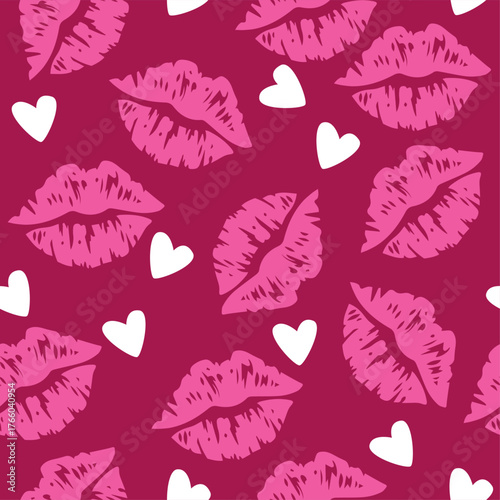 Kiss prints seamless pattern, Valentine pattern design. Lip heart pattern design. valentine day, valentine seamless pattern with hearts design for fabric, cotton, wallpaper, satin, carpet.