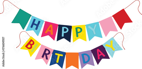 Vector art of colorful happy birthday banner for party decoration and celebration