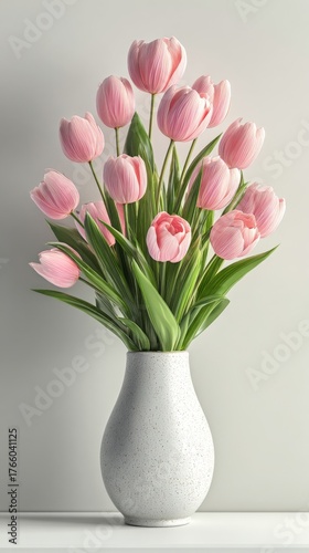 Beautiful Pink Tulips Arranged in a Simple Vase on a Clean Surface in a Brigh...