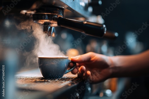 Crafting the Perfect Espresso in a Busy Coffee Shop During the Morning Rush