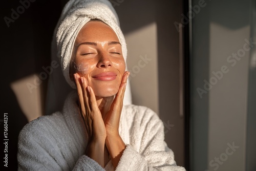 Morning Skincare Routine With Sunlight Illuminating the Face of a Woman in a ...