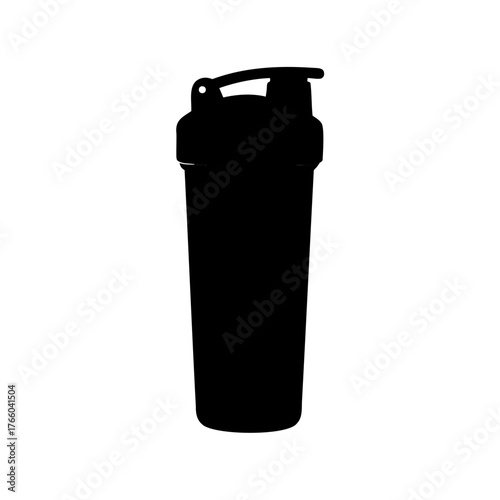 Black silhouette of a protein shaker bottle isolated on a white background