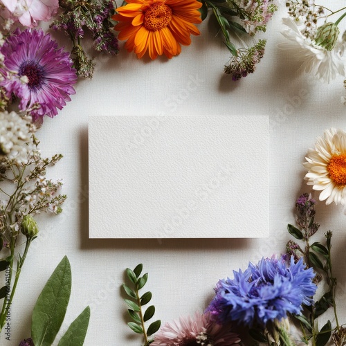 Beautiful Floral Arrangement With Blank Card for Invitations or Messages on S...